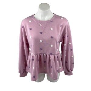 Blu Pepper Women Small Babydoll Top Pink Polka Dot Long Sleeve Heavyweight NWT